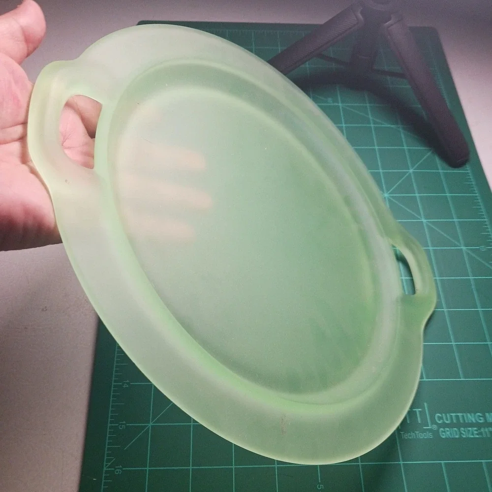 VTG Satin Green Uranium Glass Dbl handled Serving Tray